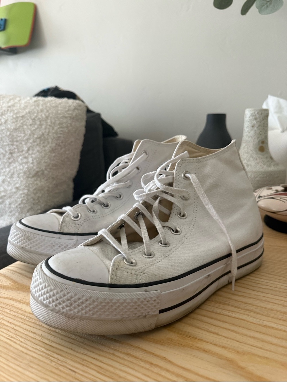 Platform White High-Top Canvas Sneakers